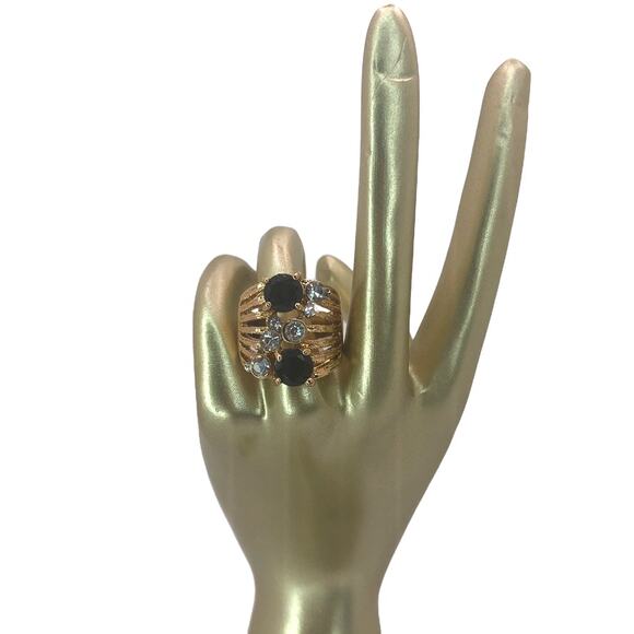 Gold and Black Rhinestone Statement Ring - Size 6.5 - Picture 2 of 7
